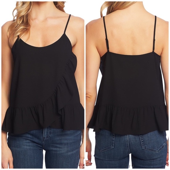 1. State Tops - New 1. State Black Ruffle Camisole Blouse XXS
